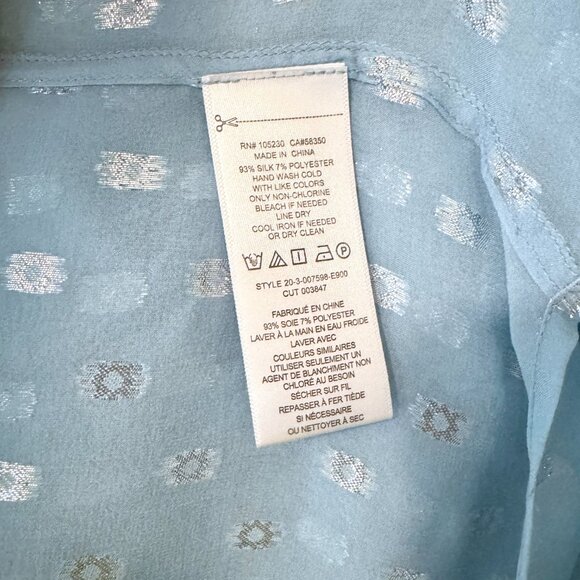 Equipment essential semi-sheer long sleeve metallic fil coupé blouse L - Picture 10 of 14